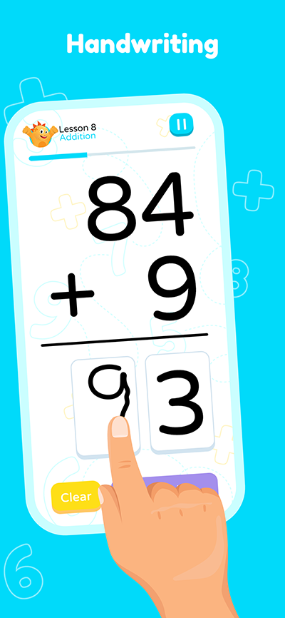 Child practising addition by handwriting